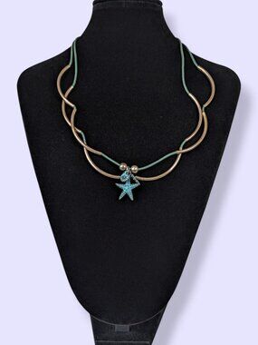 Lizzy James Green Leather Nautical Charm Convertible Necklace/Bracelet